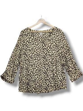 Chico's Animal Print Scoop‎ Neck Top Blouse Chico 3 X-Large Black Tan